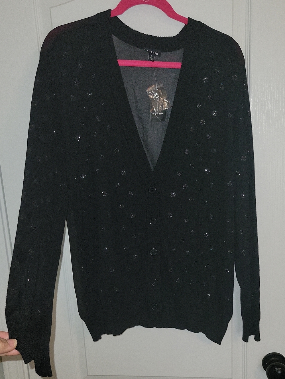 torrid Black Sequin V-Neck Button-Up Cardigan